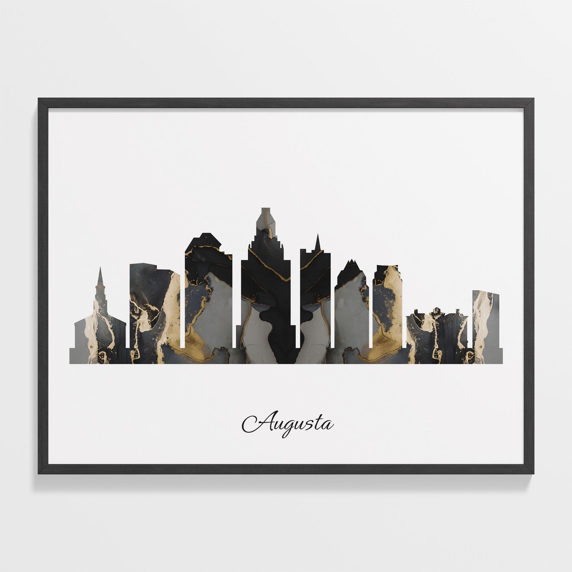 Augusta Black Marble Skyline Silhouette Poster Modern Cityscape Art