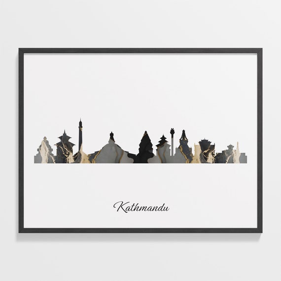 Kathmandu Skyline Print, Marble Cityscape Poster
