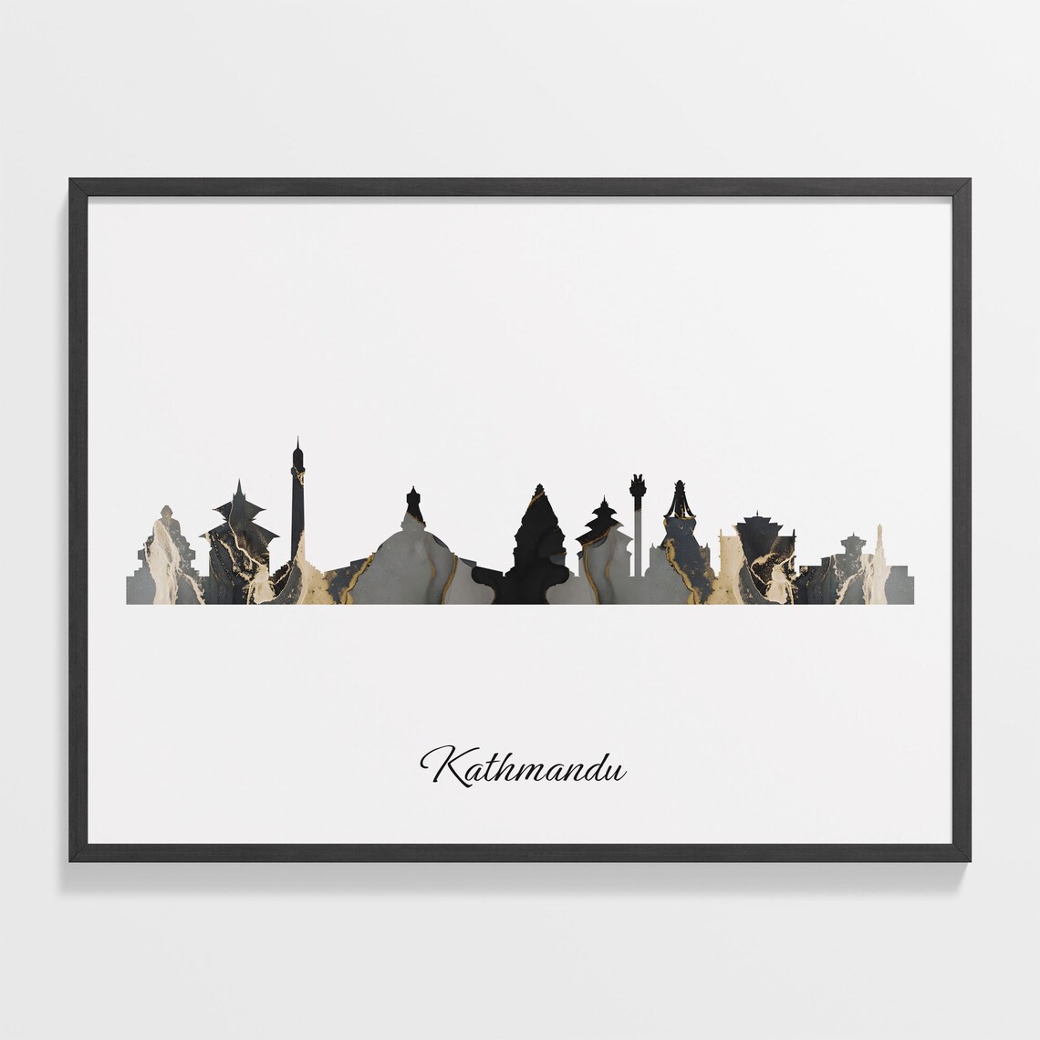 Kathmandu Skyline Print, Marble Cityscape Poster