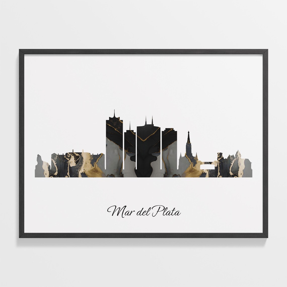 Mar del Plata Black Marble Skyline Coastal City Poster Modern Cityscape Art
