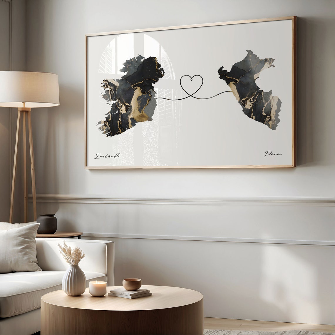 Ireland and Peru Black and Gold Marble Two Countries Map Poster - Image 2