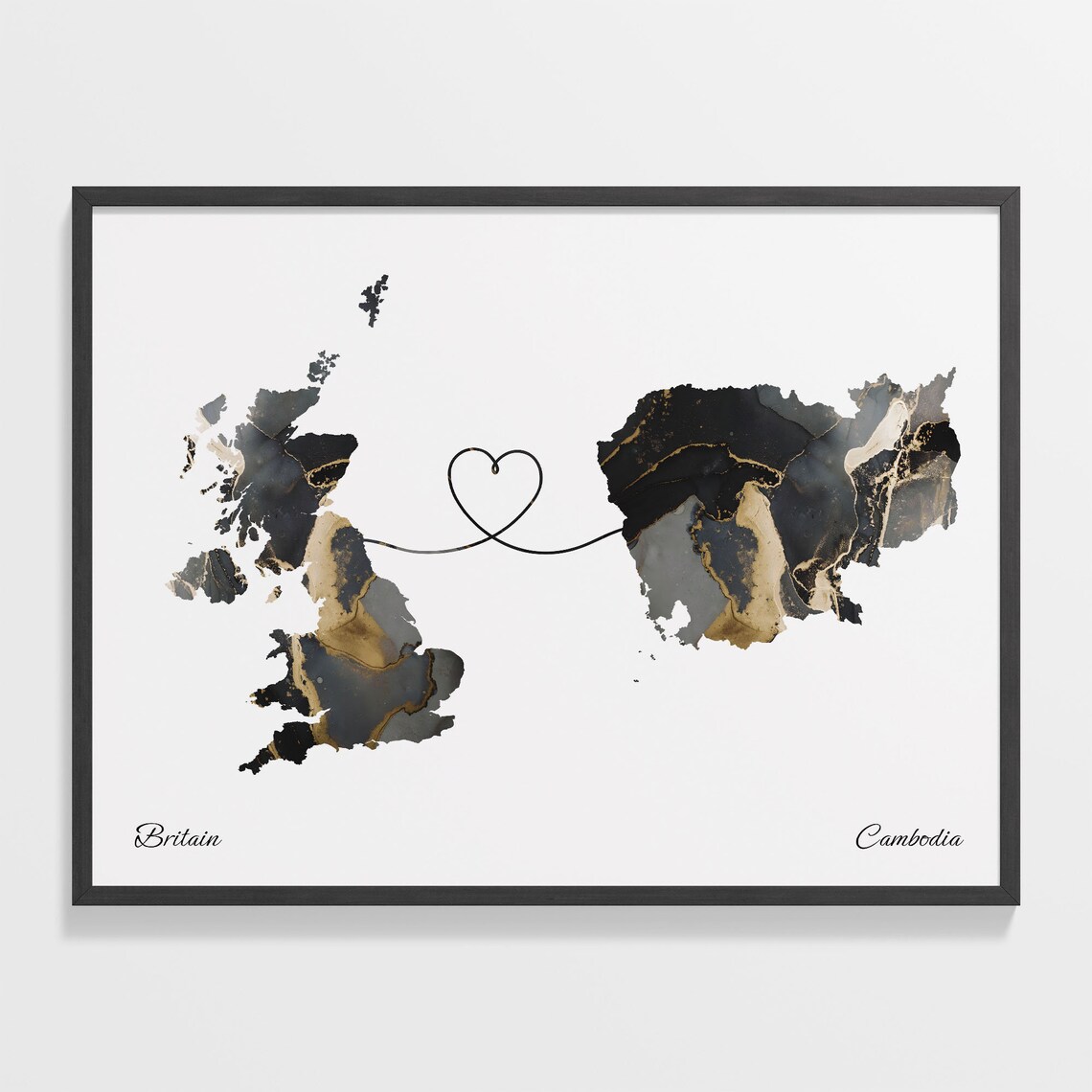 Britain To Cambodia Map Poster, Travel Wall Art