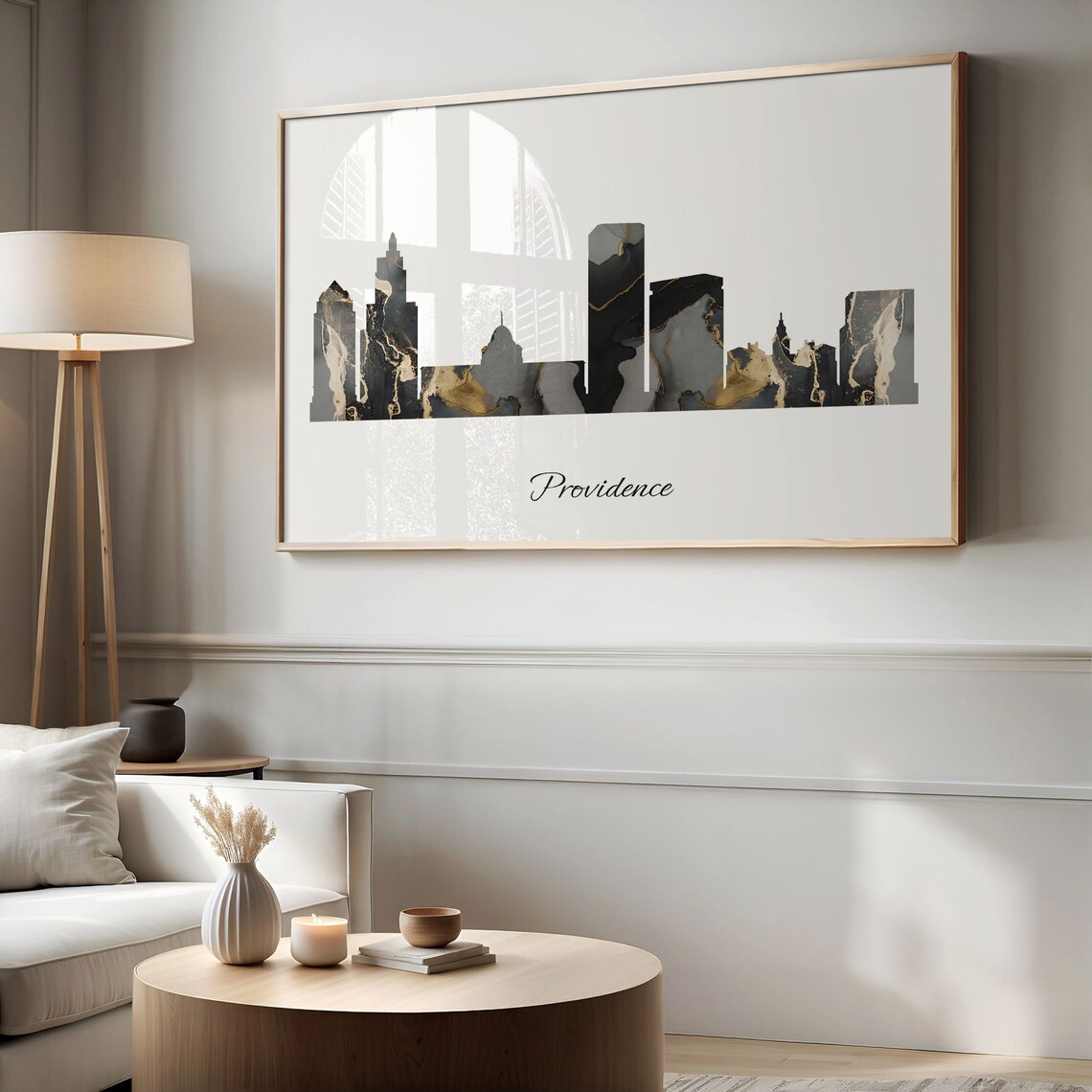 Providence Rhode Island USA Black Gold Marble Skyline Silhouette City Print - Image 2