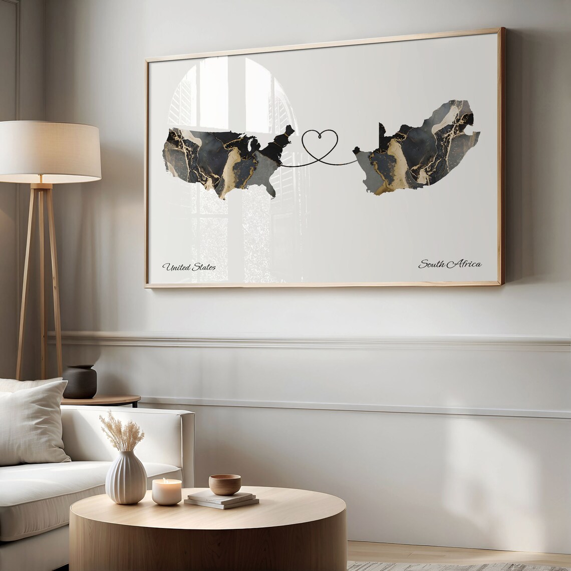 USA to South Africa Map Poster, Marble Travel Print - Image 2