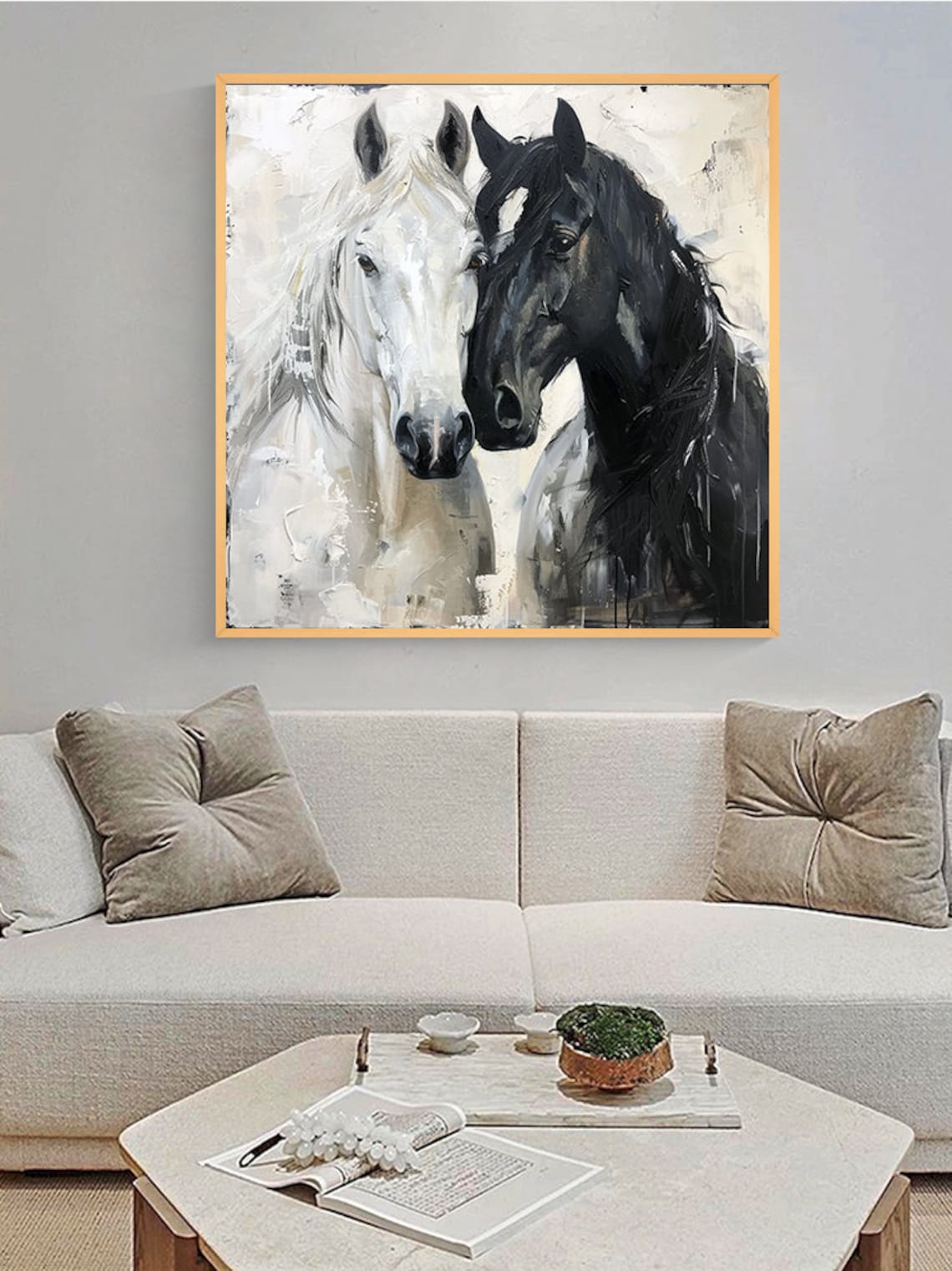 White Black Horse Oil Painting, Abstract Art Print - Image 4