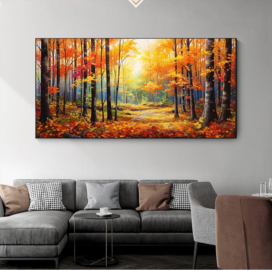 Golden Autumn Forest Sunlit Path Fall Landscape Painting Poster - Image 7