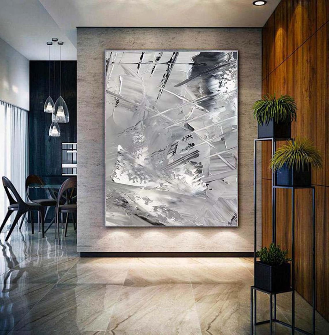 Gray and White Abstract Painting, Modern Art Print - Image 3