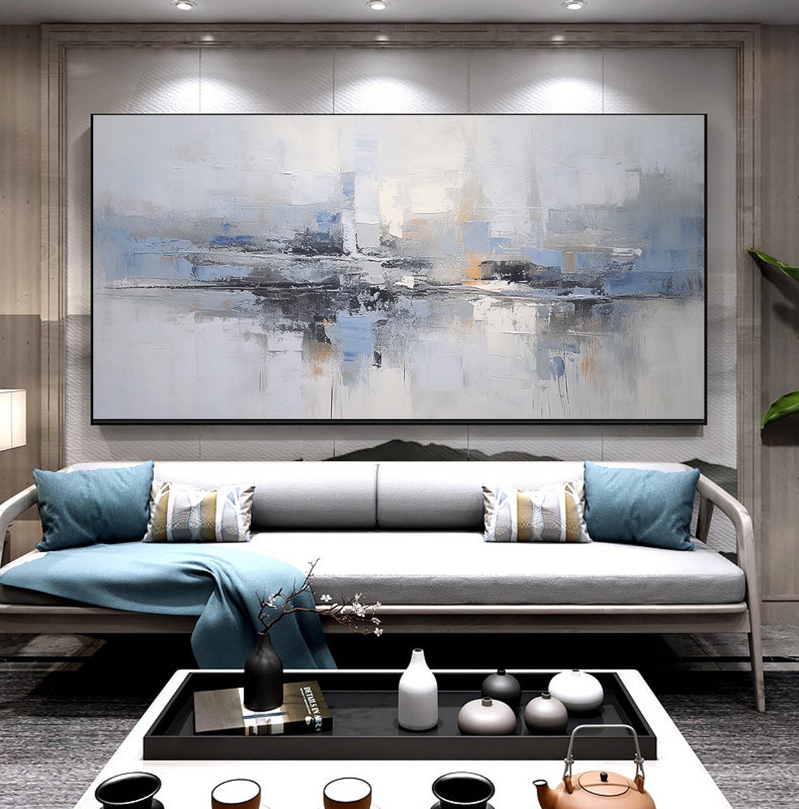 Blue Grey Abstract Landscape Reflection Modern Minimalist Wall Poster - Image 6