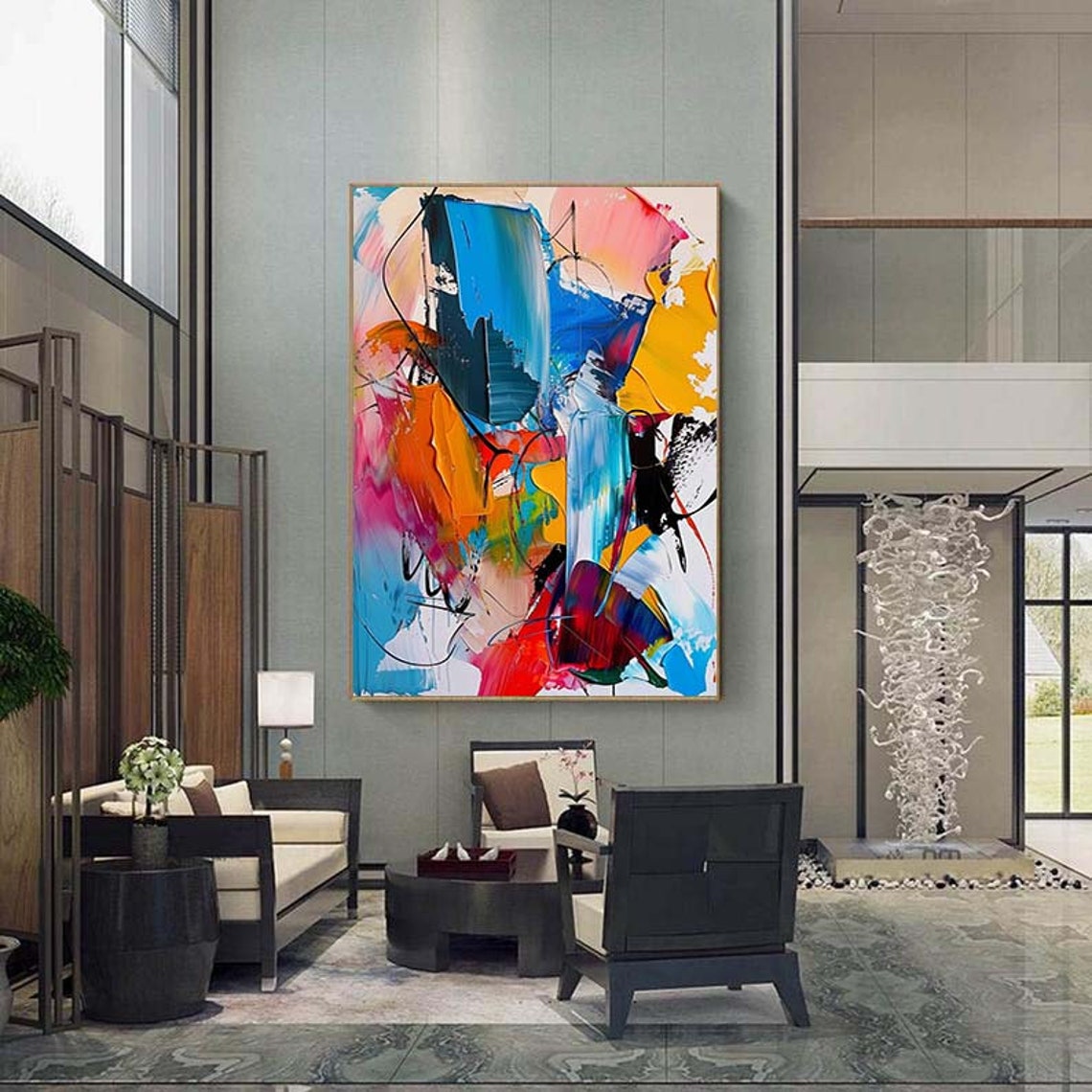 Vibrant Blue Orange Red Abstract Brushstroke Energy Painting Poster - Image 5