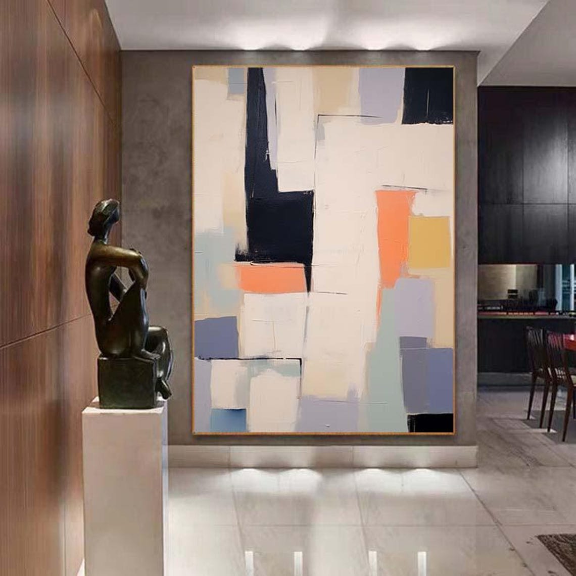 Mid-Century Geometric Blocks Navy Blush Cream Abstract Poster - Image 7