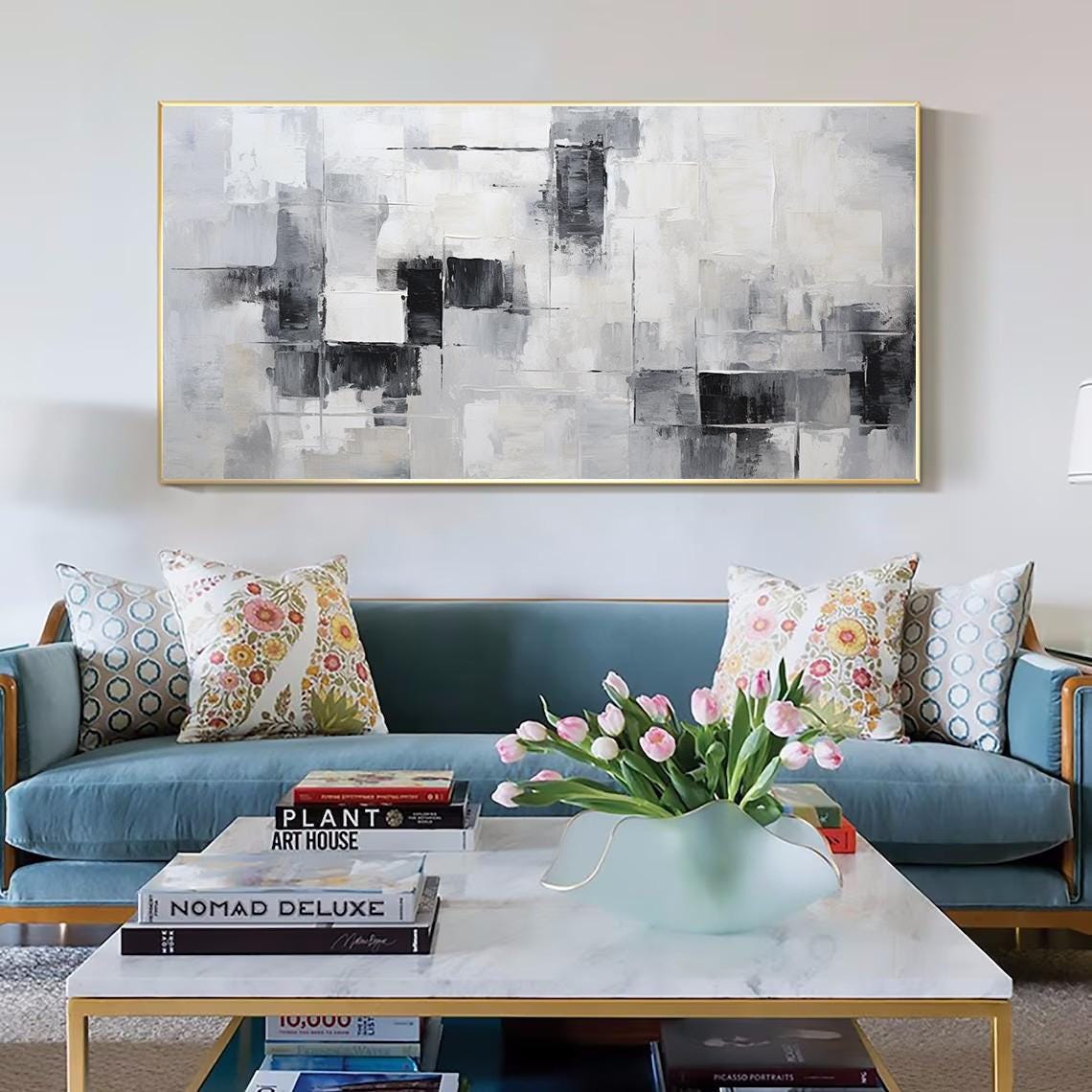 Grey White Black Minimalist Geometric Blocks Modern Decor Poster - Image 3