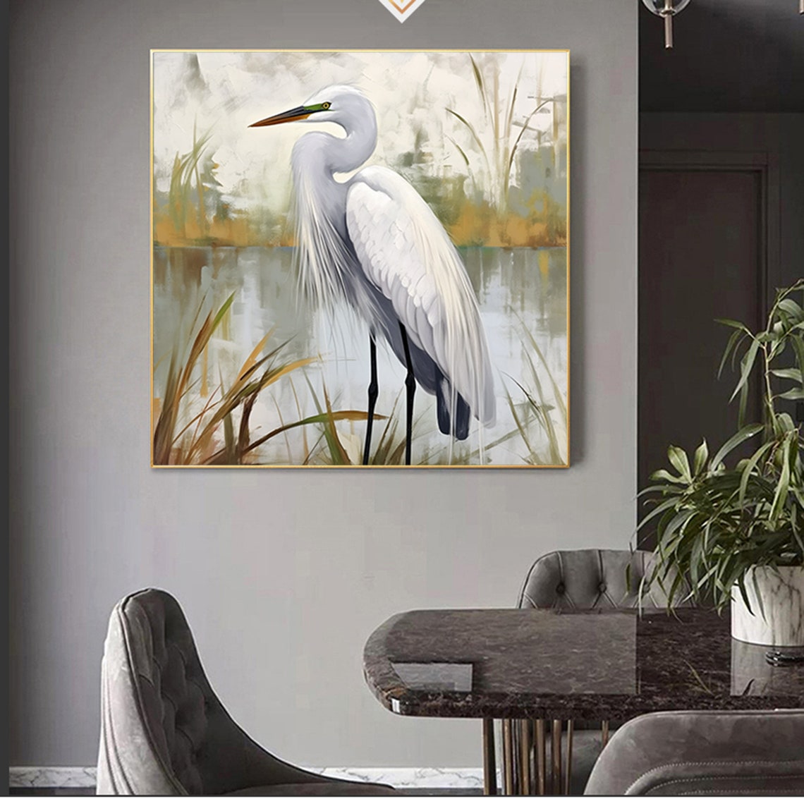 Elegant White Heron Wading In Soft Neutral Marsh Water Poster - Image 3
