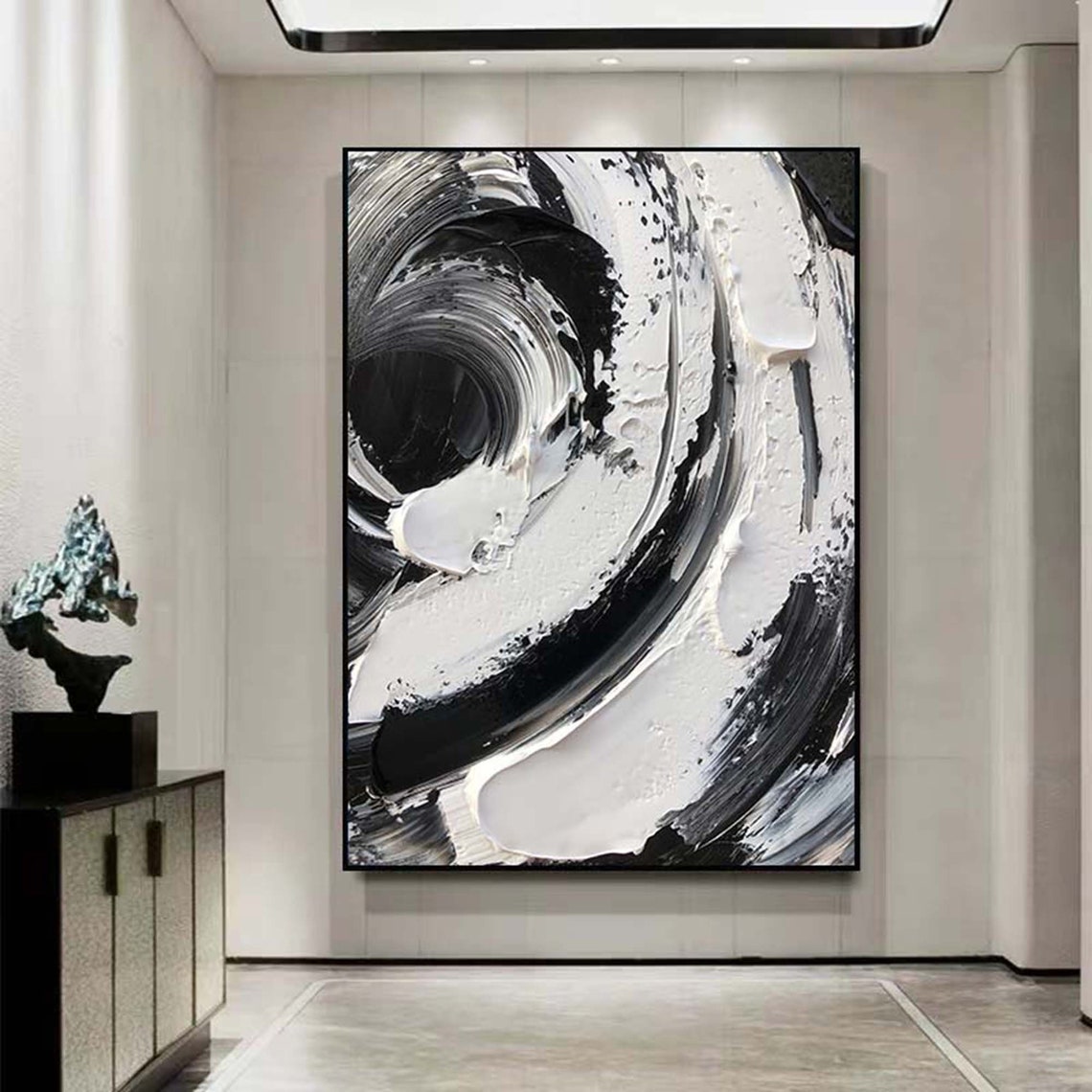 Black White Swirl Vortex Textured Monochrome Whirlpool Art Poster - Image 3