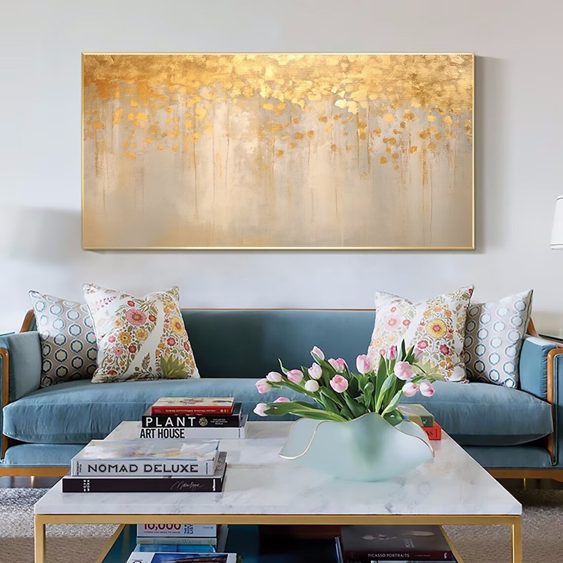 Custom Abstract Gold Leaf Oil Painting Wall Art Print - Image 2