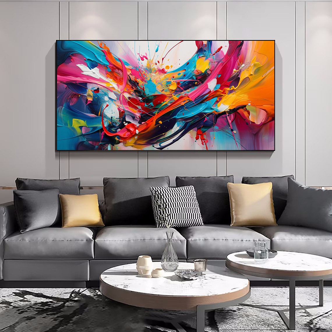 Abstract Colorful Texture Oil Painting, Living Room Art Print - Image 4