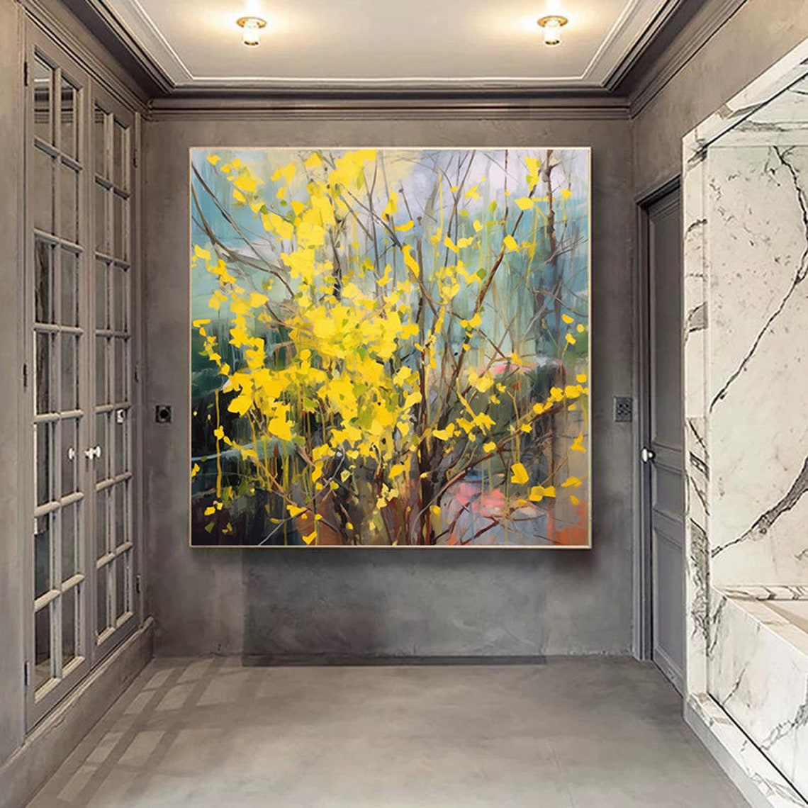 Yellow Forsythia Blossoms In My Garden Yellow Flowers Abstract Painting Yellow Hand Painted Wall Art Botanical Art Flower Painting On - Image 5