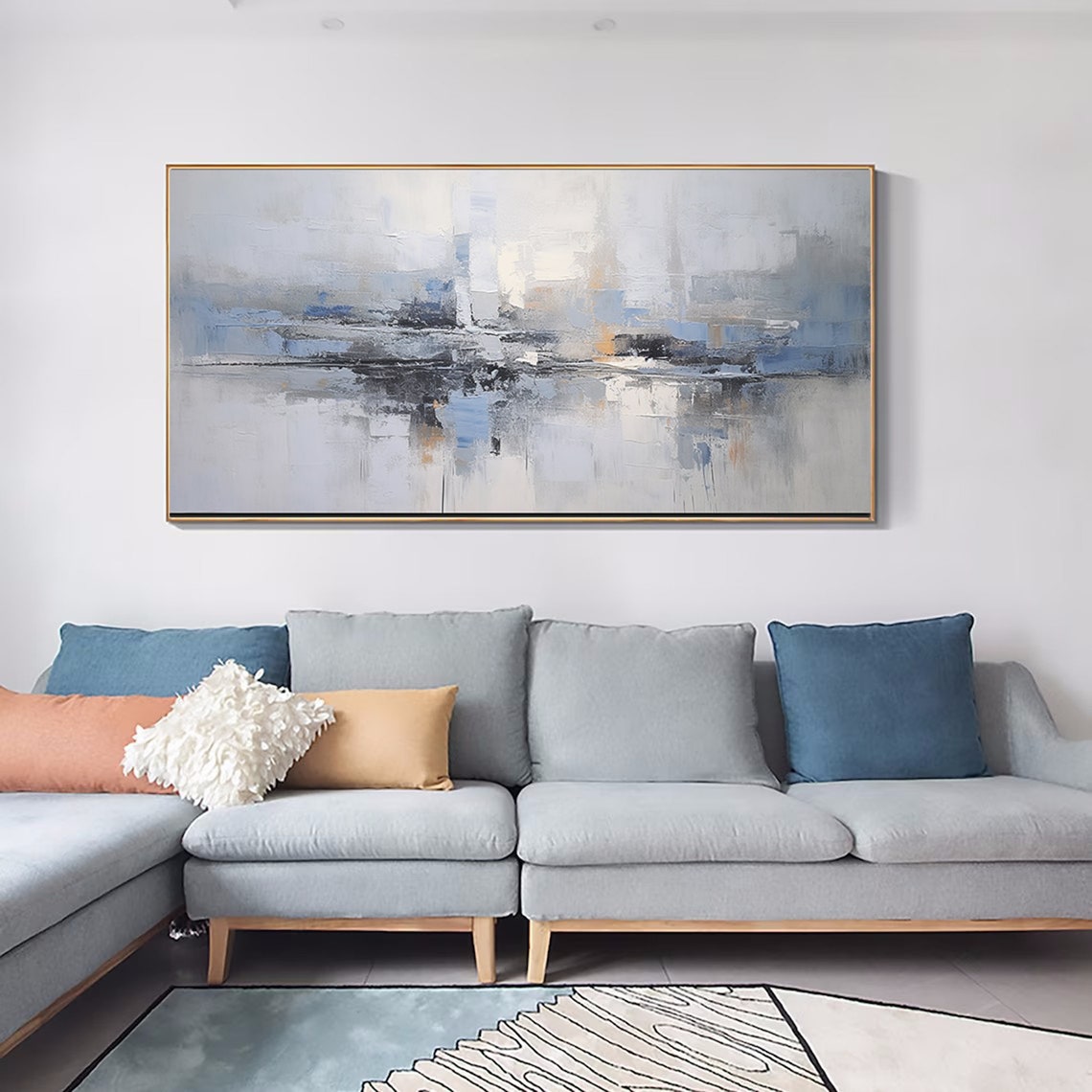 Blue Grey Abstract Landscape Reflection Modern Minimalist Wall Poster - Image 5