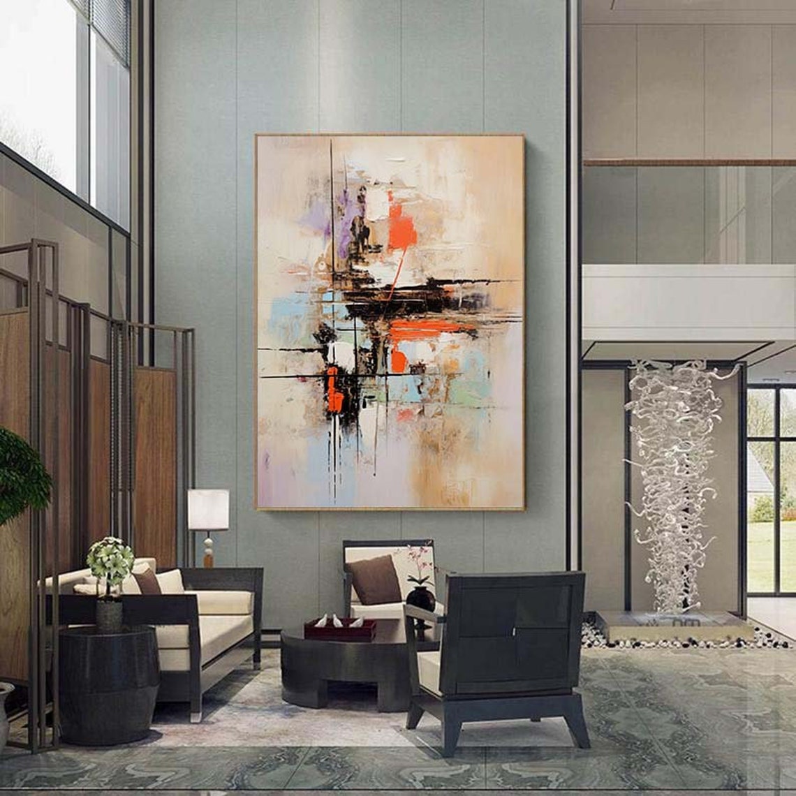 Warm Neutral Orange Blue Geometric Abstract Modern Decor Poster - Image 6
