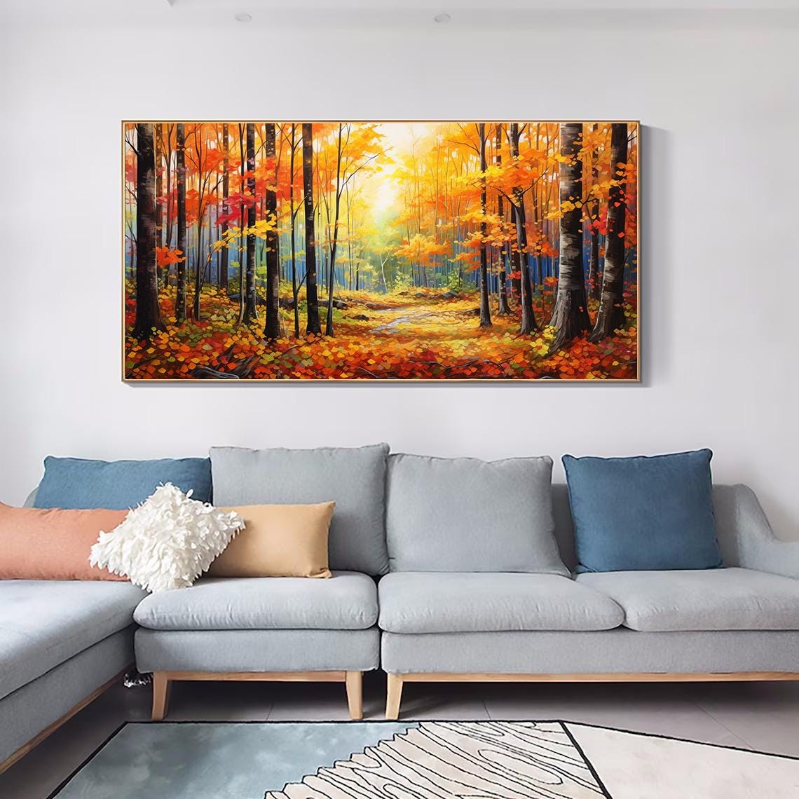 Golden Autumn Forest Sunlit Path Fall Landscape Painting Poster - Image 5