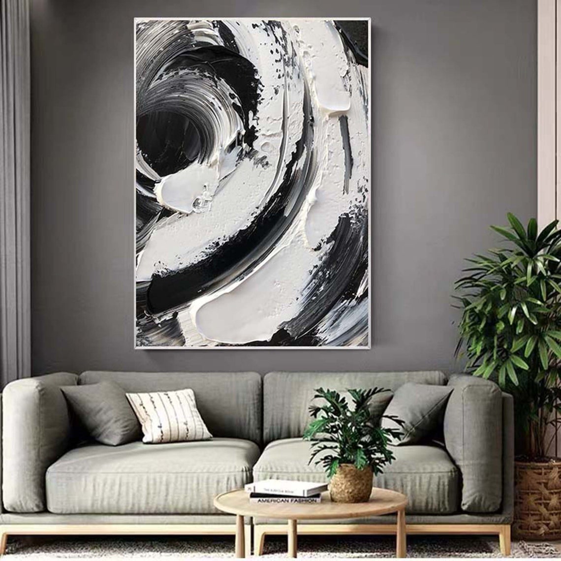 Black White Swirl Vortex Textured Monochrome Whirlpool Art Poster - Image 4