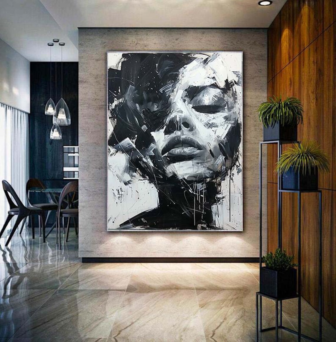 Black and White Woman Portrait Oil Painting Art Print - Image 6
