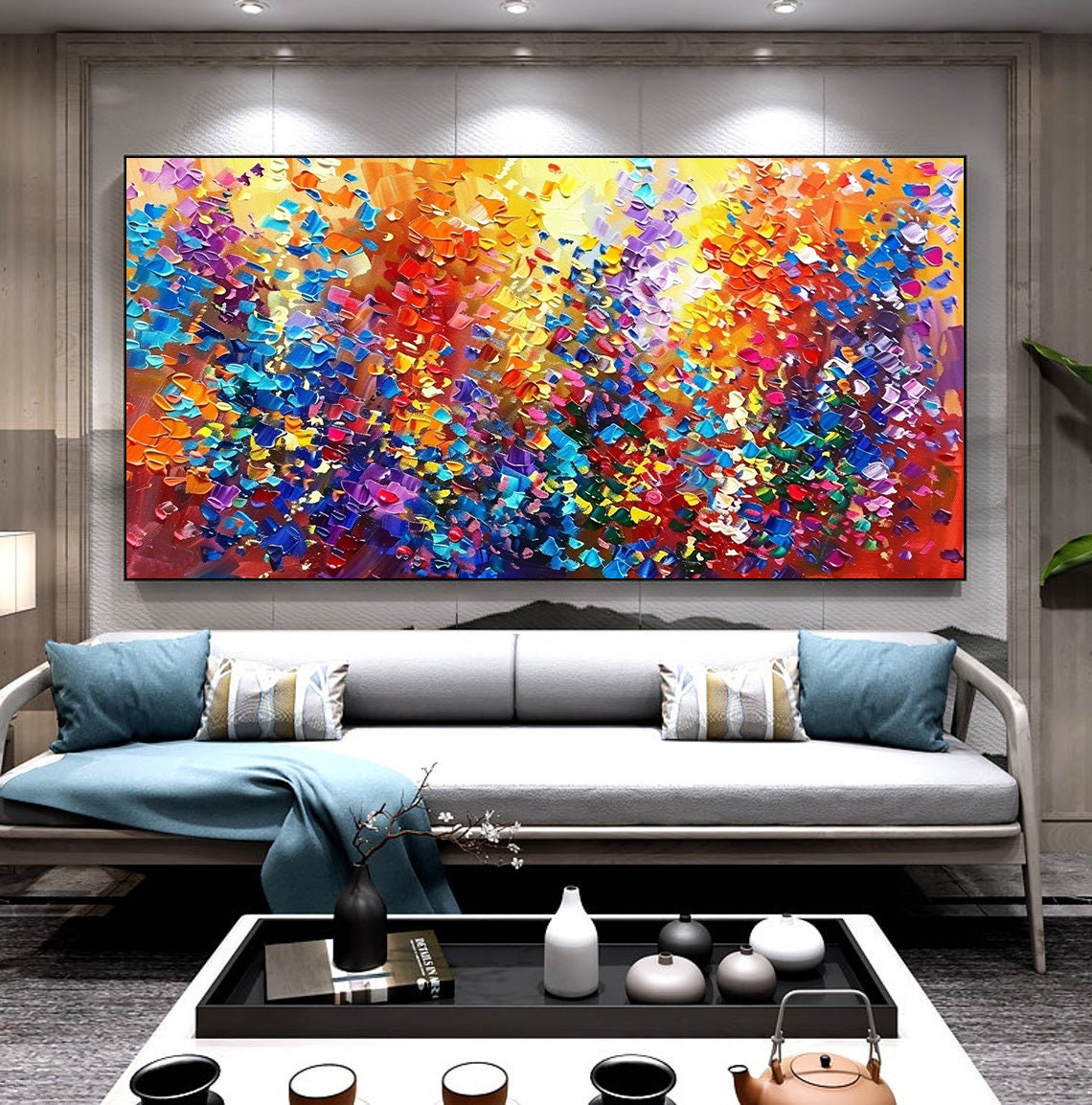 Vibrant Rainbow Color Impasto Textured Abstract Oil Painting Poster - Image 4