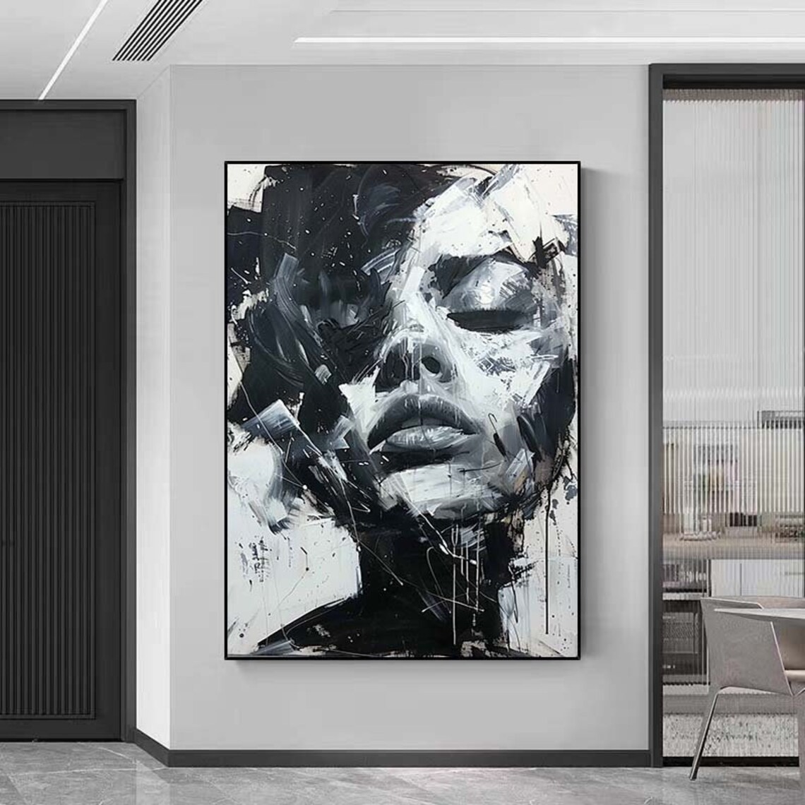 Black and White Woman Portrait Oil Painting Art Print - Image 5