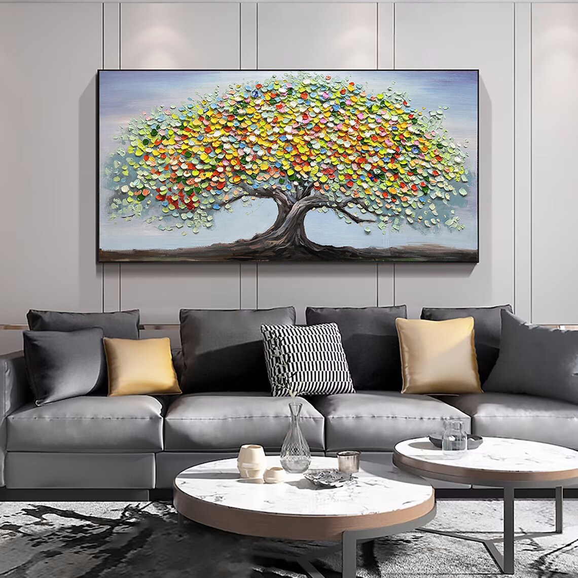 Rainbow Tree of Life Multicolor Leaves Horizontal Painting Poster - Image 2