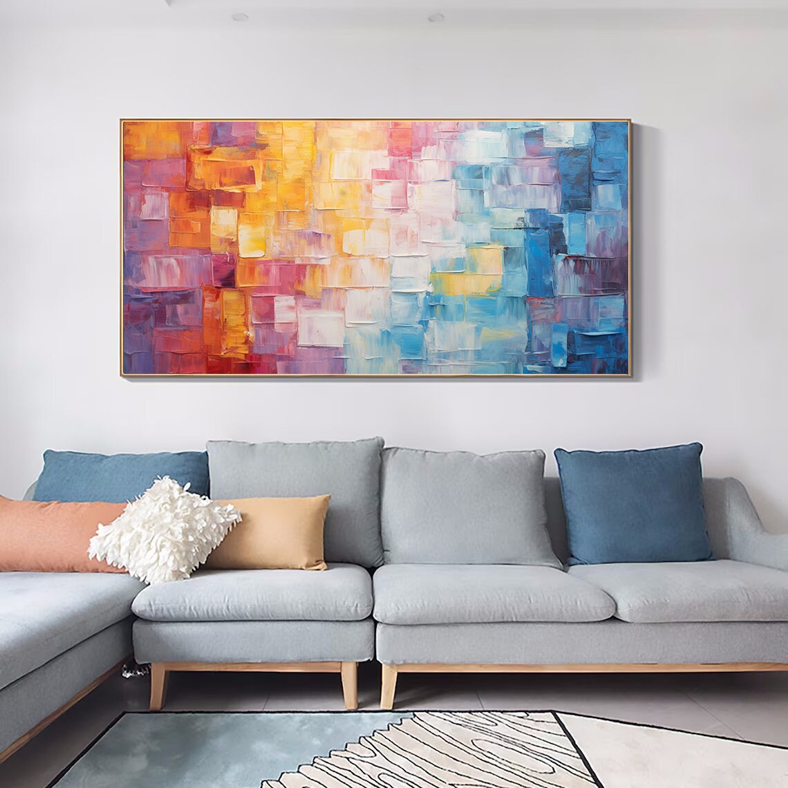 Colorful Mosaic Grid Abstract Art Shifting Orange To Blue Poster - Image 6