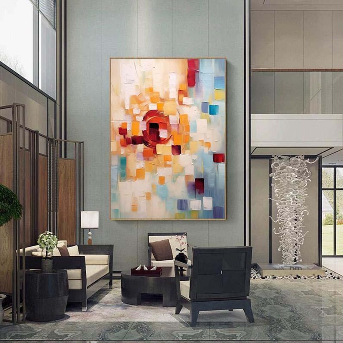 Pastel Mosaic Squares Abstract Modern Colorful 3D Textured Wall Poster - Image 5