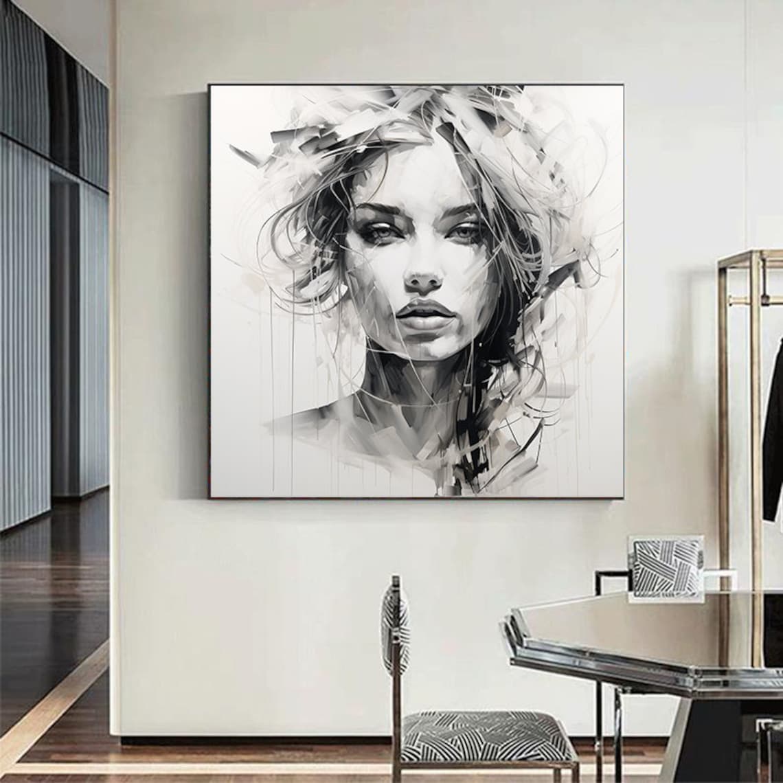 Monochrome Woman Face Expressive Sketch Portrait Ink Art Poster - Image 6