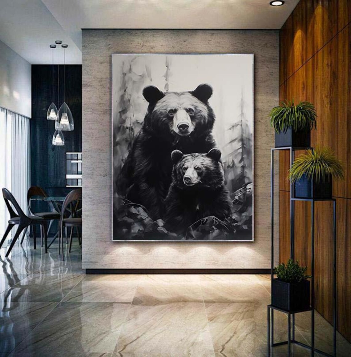 Striking Black And White Bear Mother And Cub In Forest Poster - Image 4