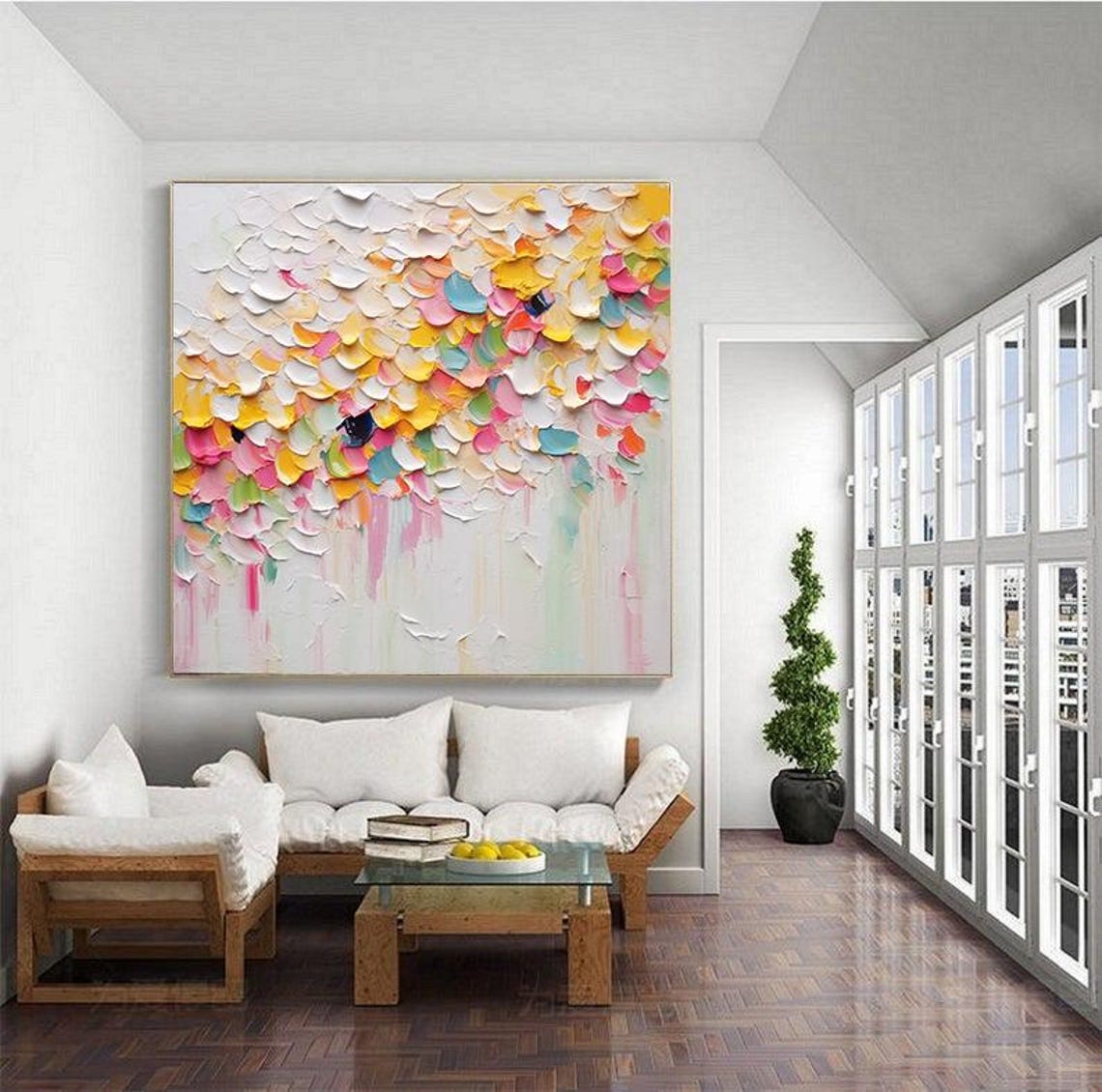 Colorful Rainbow Pastel Floral Falling Petals Texture Wall Poster - Image 4