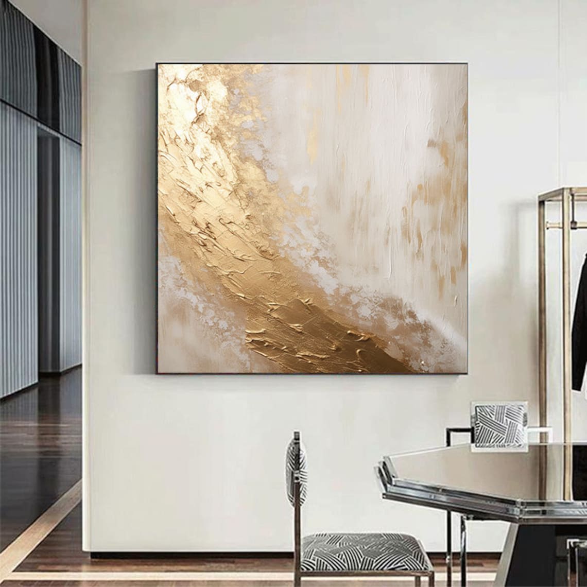 Gold Abstract Painting, White and Black Art Print - Image 7
