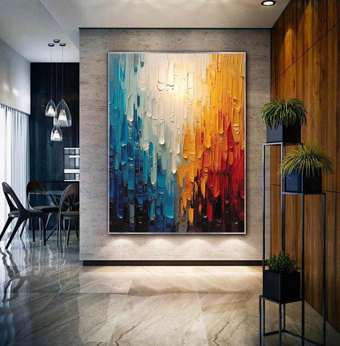Blue to Crimson Palette Knife Ombre Drip Abstract Vertical Wall Poster - Image 4