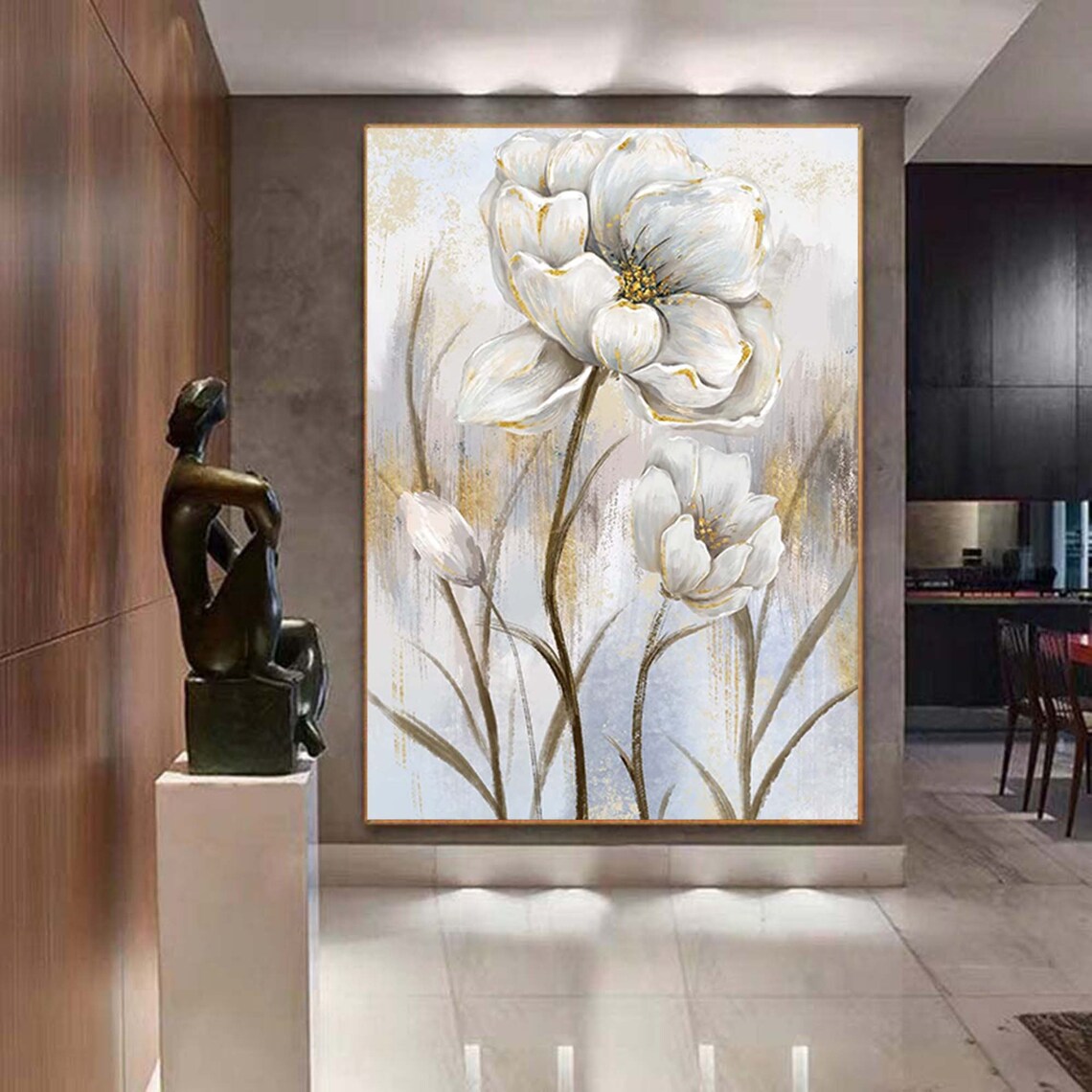 Abstract White Flower Oil Painting, Modern Wall Art - Image 6