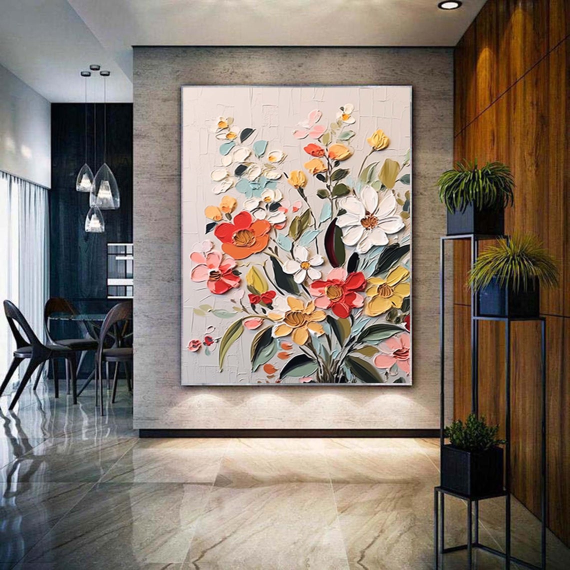 Delicate Impasto Floral Bouquet In Red White And Yellow Poster - Image 3