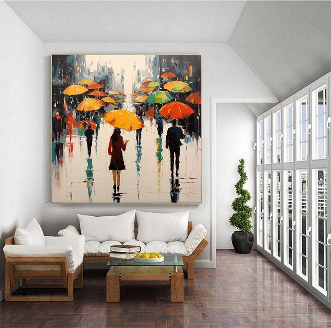 Rainy City Street Scene With Colorful Umbrellas Impression Poster - Image 4