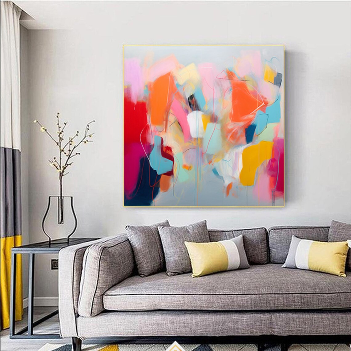 Colorful Pastel Abstract Painting With Pink And Orange Swirls Poster - Image 2
