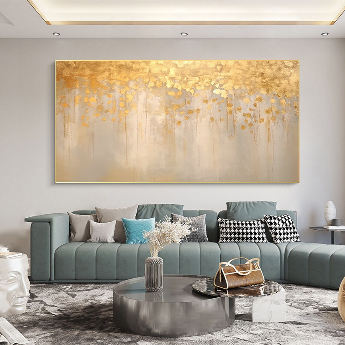 Custom Abstract Gold Leaf Oil Painting Wall Art Print - Image 3