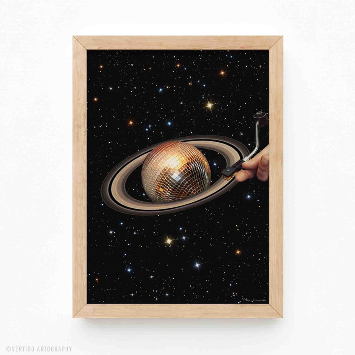 Saturn Disco Ball Art Print, Retro Collage