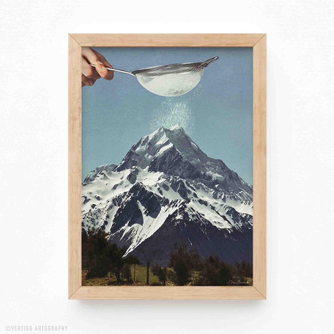 Surreal Winter Cake Mountain Retro Art Print