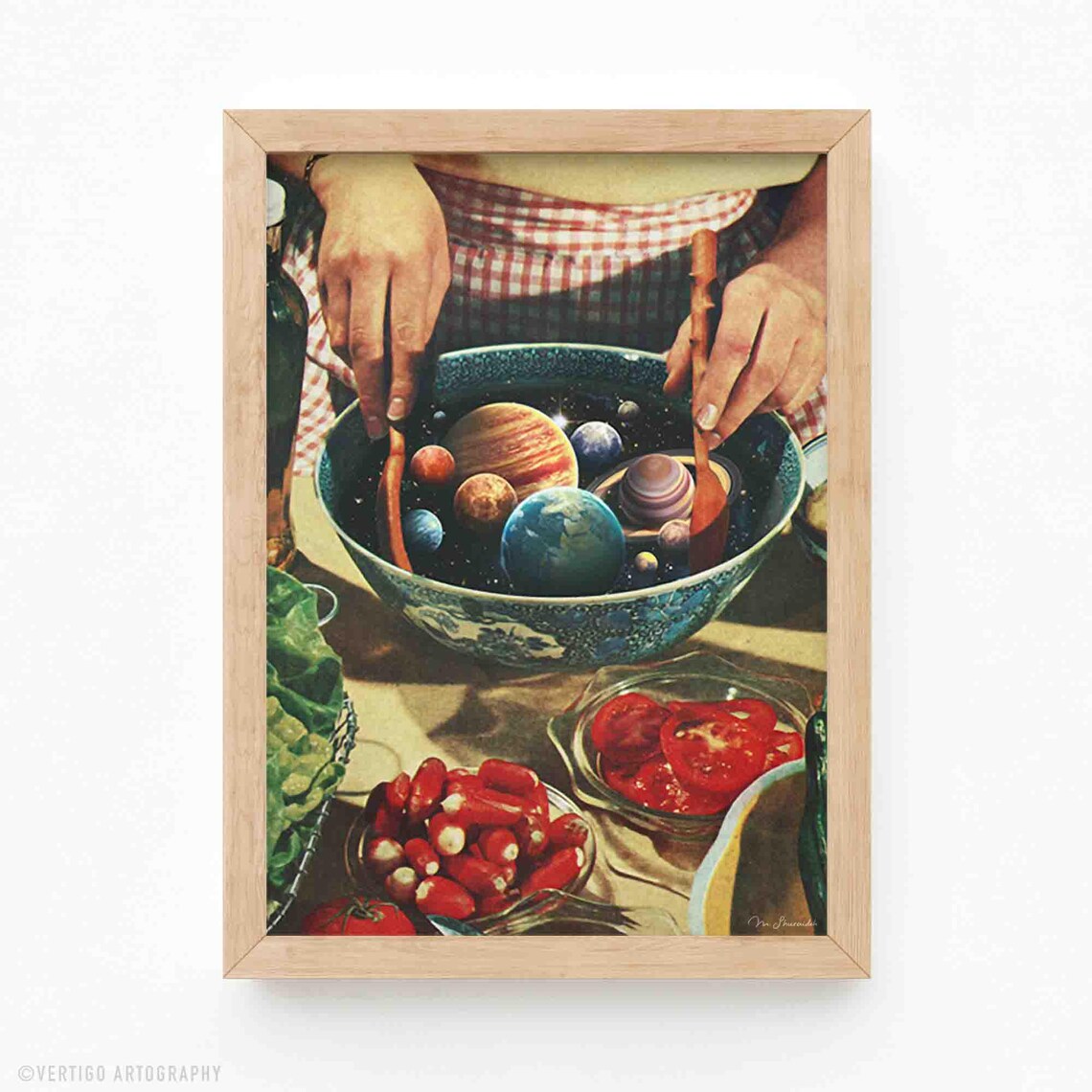 Surreal Space Collage Art Print, Retro Kitchen Decor