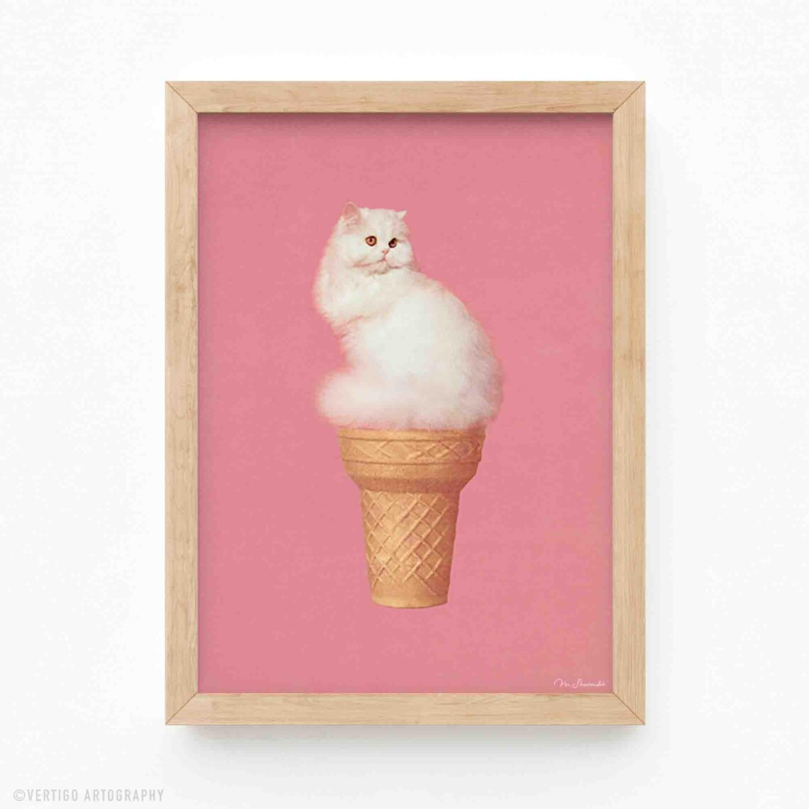 Ice Cream Cat Surreal Retro Kitchen Art Print