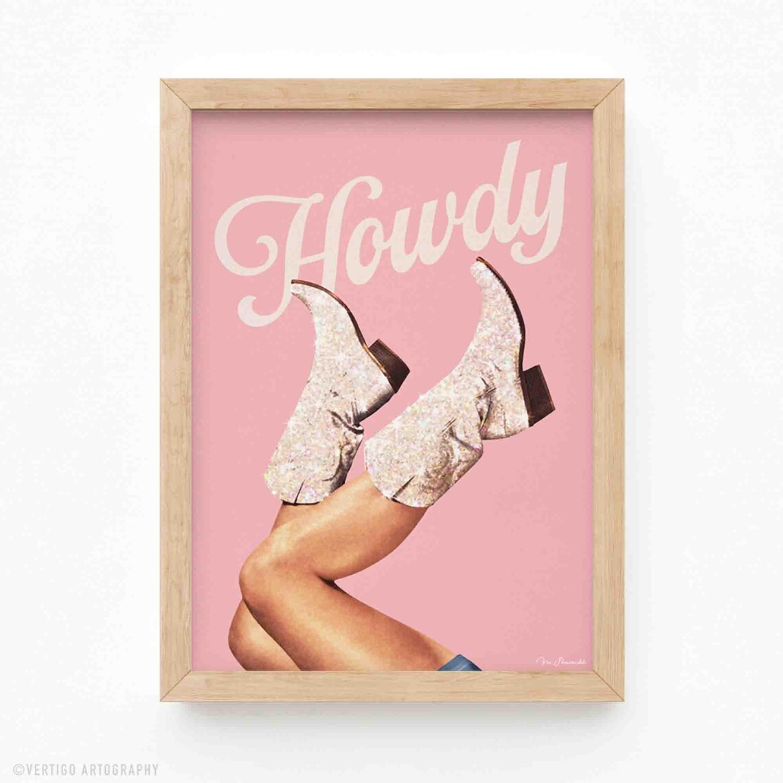 Glitter Cowgirl Boots Art Print, Pink Rodeo Decor