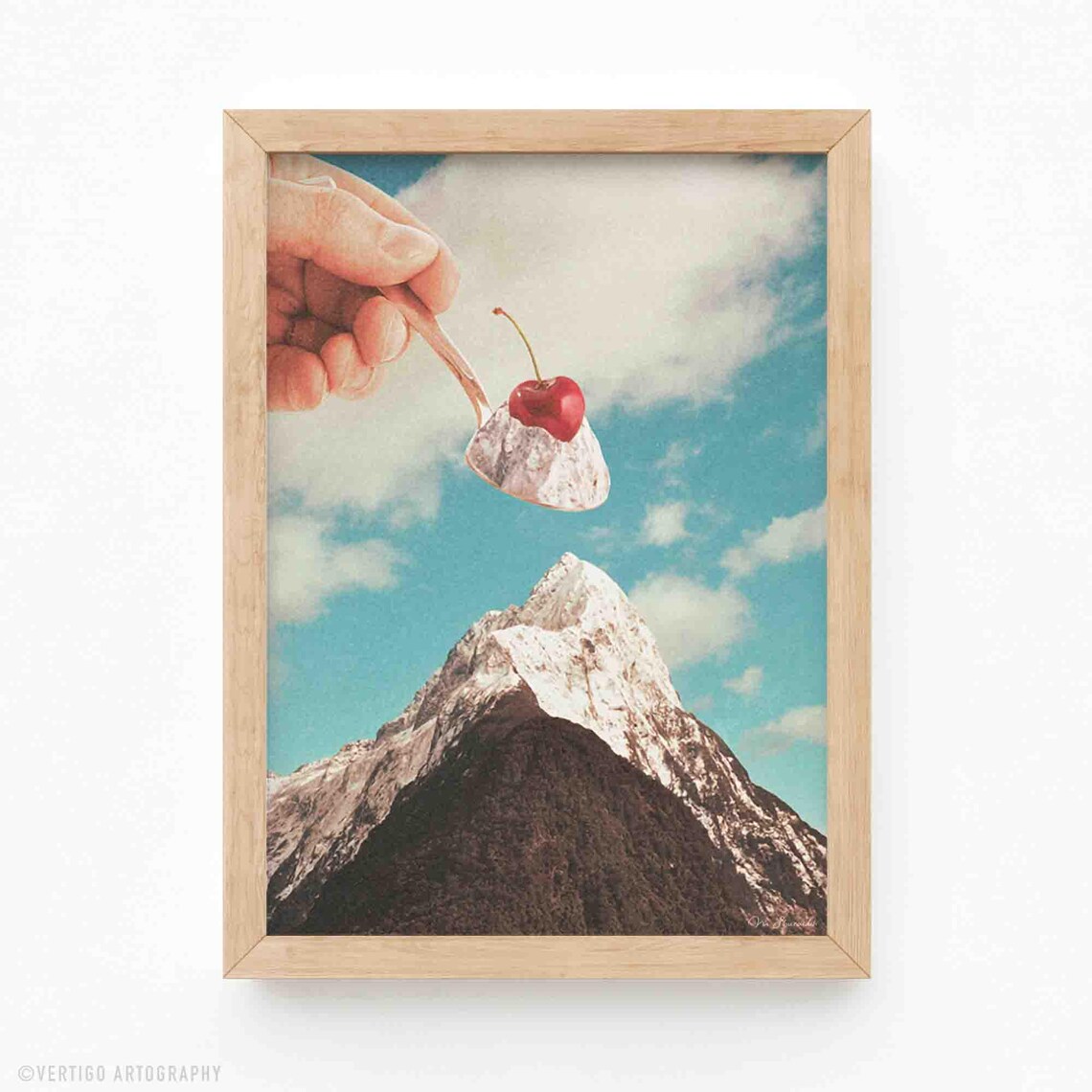 Surreal Cherry Ice Cream Mountain Retro Kitchen Art Print
