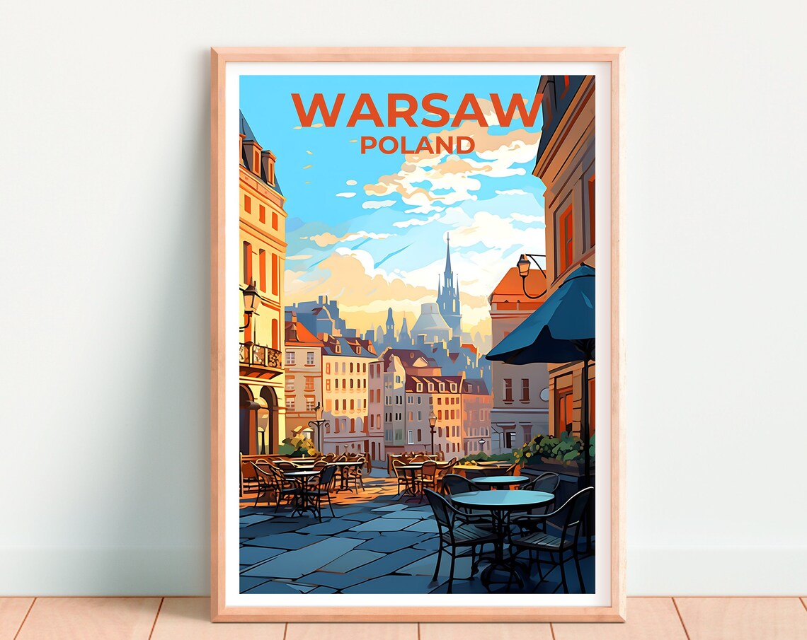 Warsaw Poland Old Town Street Cafe Colorful Illustration Poster - Image 4