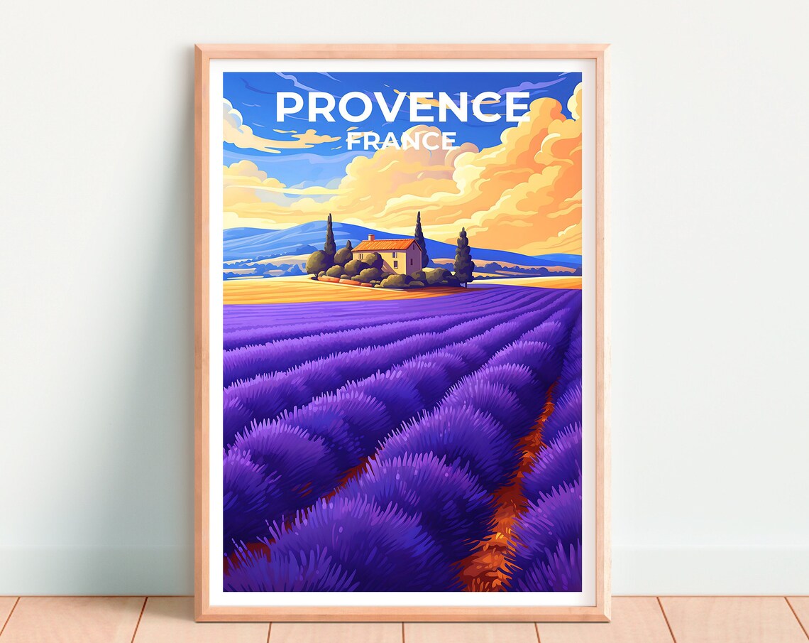 Provence France Lavender Fields Farmhouse Sunset Travel Poster - Image 4