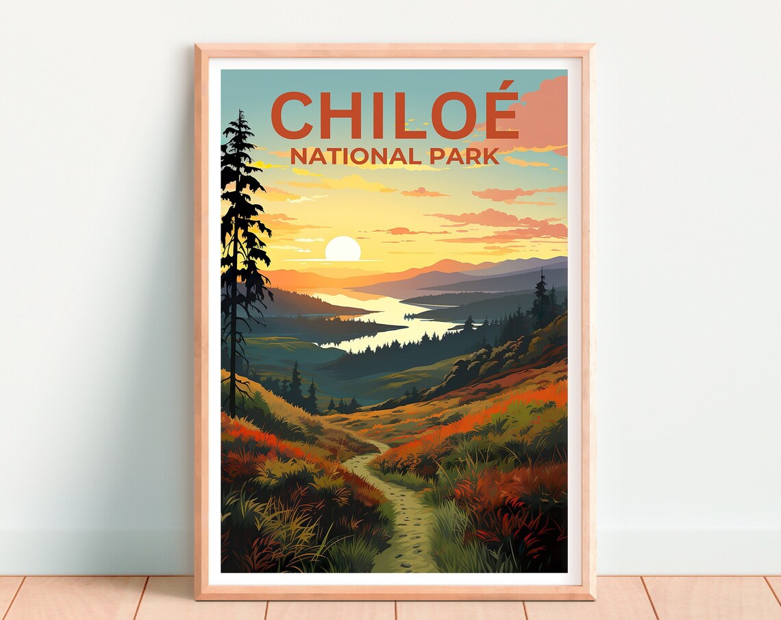 Chiloé National Park Chile Golden Sunset River Valley Poster