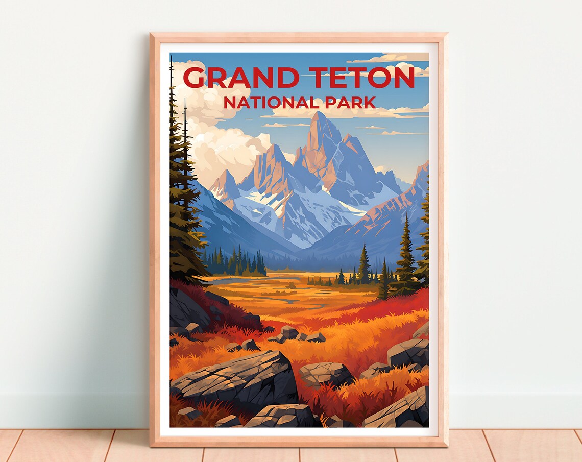 Grand Teton Travel Poster, Wyoming Nature Wall Art Print - Image 4